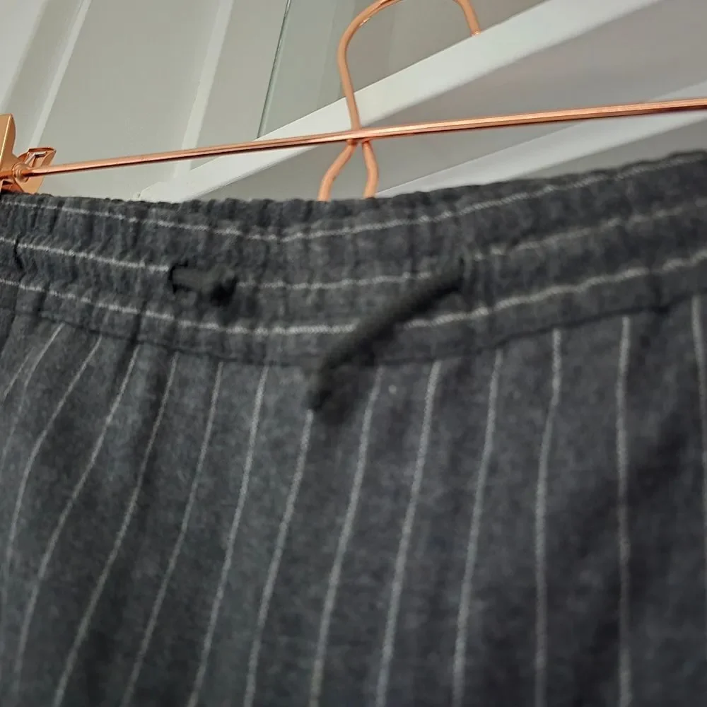 Sandro Wool Pinstripe Straight Leg Pants in Anthracite